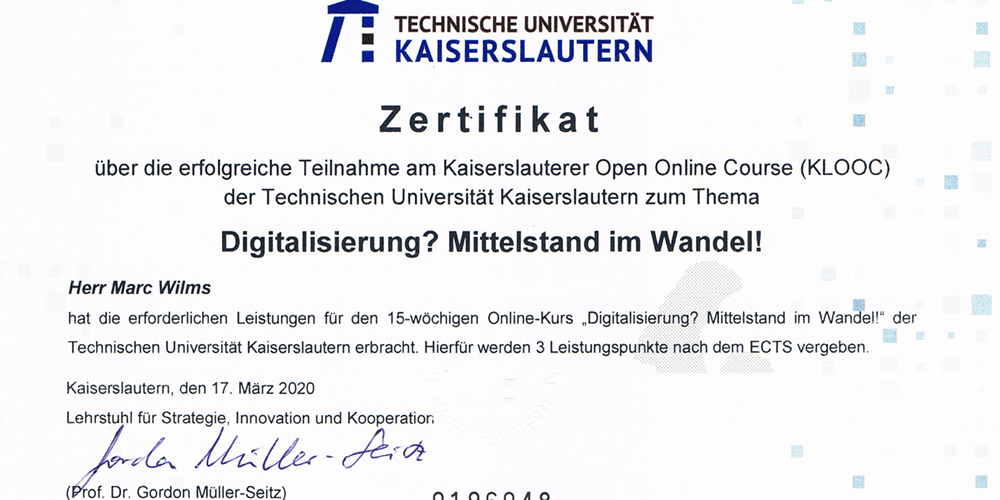 Zertifikat Technische Universität Kaiserslautern